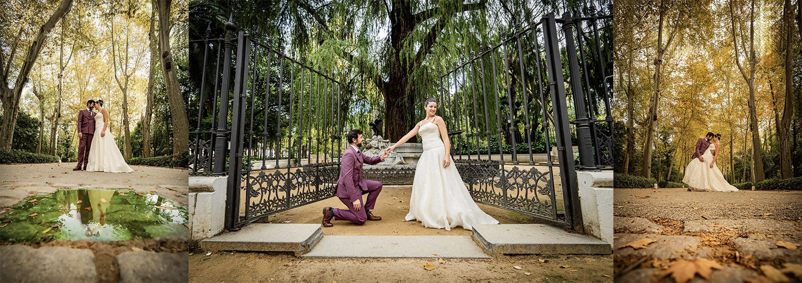 Pareja caminando por la avenida principal del Parque de María Luisa.