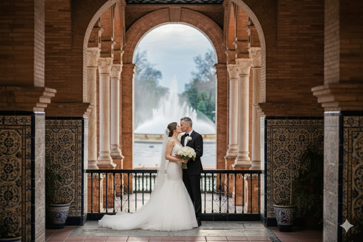 pareja entrañable que se casa en sevilla en finca azahares