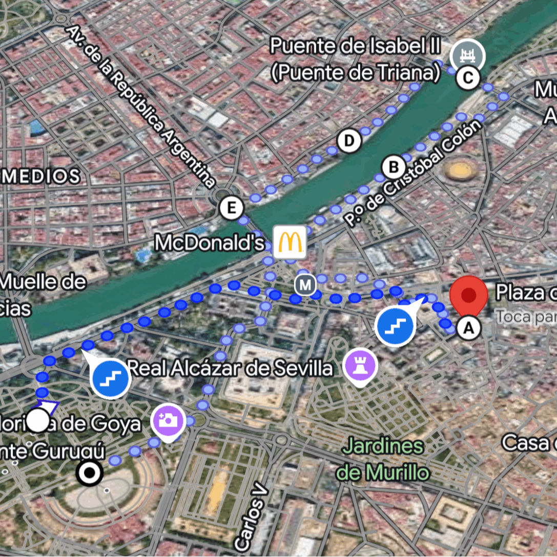mapa del recorrido fotografico a pie por Sevilla